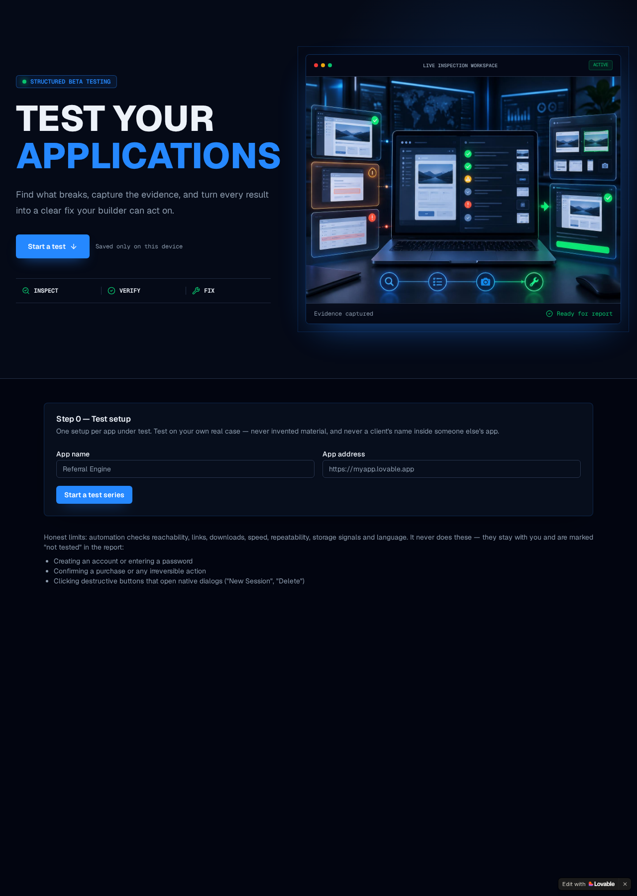 TEST YOUR APPLICATIONS app preview